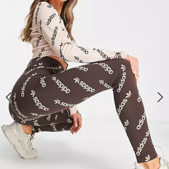 Adidas Originals LOGOMANIA Essentials Leggings HM4875 Brown Women's - Picture 1 of 4